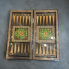 A 40x40 cm luxury "Full Khatam" wooden game set featuring dense camel bone and brass inlays on both chess and backgammon fields.