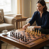 Luxury DGT chess set with hand-carved wooden pieces and portable leather board 52x52 cm