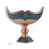Detailed view of the polished copper surface and vibrant turquoise inlay on this luxury 25 cm pedestal bowl.