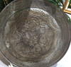 A stunning 40 cm hand-engraved copper tray featuring intricate traditional Persian paisley and floral motifs with a polished metallic finish.