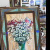 An exquisite 50x70 cm acrylic painting on wood featuring a rich floral arrangement