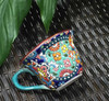 Hand enamel painted textured ceramic coffee cup 4oz assorted patterns artisan gift