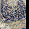 Exclusive 225x150 Cm Navy Blue Silk Rug Large Silk-touch Machine-made Carpet Luxury Floral Area Rug Shimmering Midnight Living Room High-density Navy Area Rug Fine Craftsmanship Detail