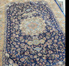 Luxury 225x150 Cm Navy Blue Silk Rug Large Silk-touch Machine-made Carpet Luxury Floral Area Rug Shimmering Midnight Living Room High-density Navy Area Rug Premium Design Showcase