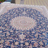 Artisan Super Cute Blue Pattern Handmade Silk Carpet 225x150 Cm Machine Made Rug High-Resolution Product Shot
