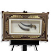 Full setting presentation of the premium 56x86 cm framed cultural masterpiece, styled elegantly on an upscale executive workspace wall serving as an elite retirement token or VIP milestone decoration in Dubai.
