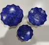 A beautiful set of 3 blue pattern Minakari copper plates in 11 cm, 10 cm, and 8 cm sizes, designed for wall hanging.