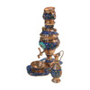 Detailed close-up of the miniature hand-painted enamel surface on the samovar belly and jug, highlighting the intricate turquoise panels, tiny pink blossom arrays, and mirror-polished copper bands.