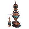 Front view of a premium decorative copper samovar set showcasing traditional hand-painted miniature floral enamel artwork over a high-gloss polished metal body.