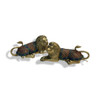 A set of two brass lion sculptures with colorful decorative inlay, highlighting exceptional craftsmanship.