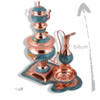 A detailed view of the fine turquoise stone mosaic on a handcrafted copper samovar, representing traditional Firozeh Koobi art.