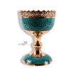 Detailed view of a premium copper decorative piece featuring fine turquoise stone mosaic inlay.