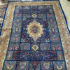 Silk Carpet Color Full Silk Carpet 225x150 Cm Blue Pattern Machine Made Silk Carpet | Sophisticated Middle Eastern Art & Home Anchor - Luxury Handcrafted Art Craftihouse Dubai