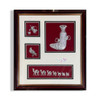 Three-quarter gallery perspective of the premium museum-grade cultural collage framing installation, emphasizing the protective shadow box casing depth, crisp inner gold-leaf fillets, and premium matte backing textures.