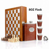 Luxury Wooden Chess  Leather Hip Flask Set Flasks With Funnel and 4 Cups Gift Box Artisan Detail Shot