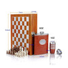Artisan Wooden Chess  Leather Hip Flask Set Flasks With Funnel and 4 Cups Gift Box Luxury Showcase - Dubai