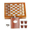 Luxury Wooden Chess  Leather Hip Flask Set Flasks With Funnel and 4 Cups Gift Box Artisan Detail Shot