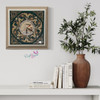Artisan-crafted square wall clock showcasing deep green and wood-toned layered elements.