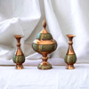 Artisan Luxury Home decor Gift Set , Set of Khatamkari Inlaid 2 Copper Flower Vases and a Copper Pedestal Candy Bowl , Special Gift , Gift for VIP , Shelf decor Professional Product Shot