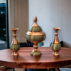 Exclusive Luxury Home decor Gift Set , Set of Khatamkari Inlaid 2 Copper Flower Vases and a Copper Pedestal Candy Bowl , Special Gift , Gift for VIP , Shelf decor Heritage Collection Detail