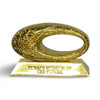 Gold-toned souvenir piece for office desks or shelves, showcasing modern Dubai architecture.
