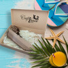 Studio product image of the Craftihouse 30cm miniature wooden Lenj ship, showcasing its elevated rear captain's quarters, layered deck panels, and clean pointed bow silhouette against a dual-tone background.