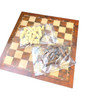 Close-up of handmade wooden chess pieces and polished backgammon board, high-quality artisanal toy for children