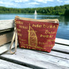 Elegant red and gold fabric pouch (20x16 cm) showcasing famous Dubai landmark artwork.