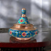 Luxury Artisan Handpainted Copper Enamel Bowl Artisan Detail View