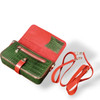Luxury Handmade Green & Red Leather Crossbody Wallet Artisan Detail View