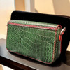 High Quality Handmade Green & Red Leather Crossbody Wallet Professional Photography