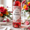 Artisan handcrafted wine bottle label featuring a personalized birthday message.
