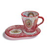 A stunning hand-painted glass cup and saucer set from Craftihouse, designed to bring a touch of artistic elegance to your morning routine.