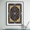 Lifestyle presentation mockup showing the downloadable traditional Persian rug print scaled up, beautifully matted and framed inside a luxury modern residential hallway layout.