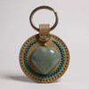 Luxury Handmade Leather Keychain With Heart-shaped Green Artisan Detail Shot