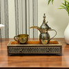 Luxury Handmade Khatamkari Wooden Drawer Box with Decorative Brass Dallah & Coffee Cup Artisan Detail Shot