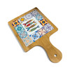 Luxury Wooden Serving Board with Decorative Square Tile Insert Artisan Detail Shot