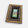 Luxury Handmade Khatamkari Inlaid Wooden Frame with Miniature Camel Bone Painting Artisan Detail Shot