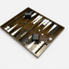 The 18-inch backgammon set displayed in a sophisticated office setting, emphasizing its status as a VIP retirement gift.