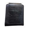 Front view of the black croc-embossed cow leather wallet featuring a secure snap flap.