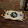 A 40x24 cm handmade Khatamkari inlaid wooden tray with a hand-painted miniature centerpiece and high-gloss finish.