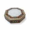 A 14.5 Cm Square Wooden Box Featuring Intricate Handcrafted Geometric Mosaic Art On The Lid And Sides.