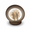 A 32 cm circular romantic table decor night lamp featuring a silhouette profile of a couple holding hands against a heavily textured lunar surface backdrop.