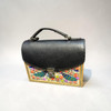 Product photo of the luxury 21x17x6.8 cm hand-painted purse, detailing the structured rectangular silhouette, a deep red genuine leather curved top flap with a secure silver metallic clasp, and the matching detachable leather shoulder straps.