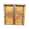 Detailed view of the opened interior board, emphasizing the mesmerizing radiant swirls of the exotic burl wood veneer and the precise alignment of the polished brass hinge pins.