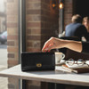 Artisan handmade natural leather handbag, 22x13 cm dimensions.