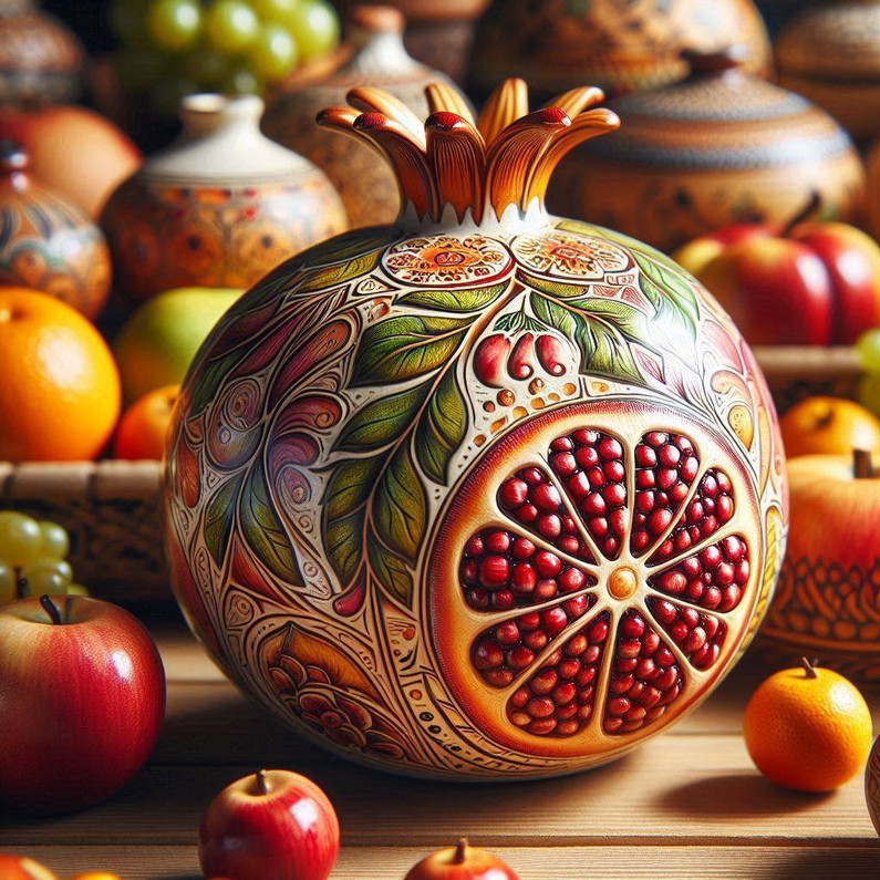 Pottery Pomegranate , Handmade Elegant pottery object