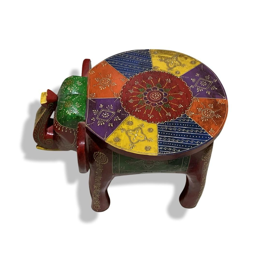 HandPainted Elephant Side Table Decorative Mango Wood