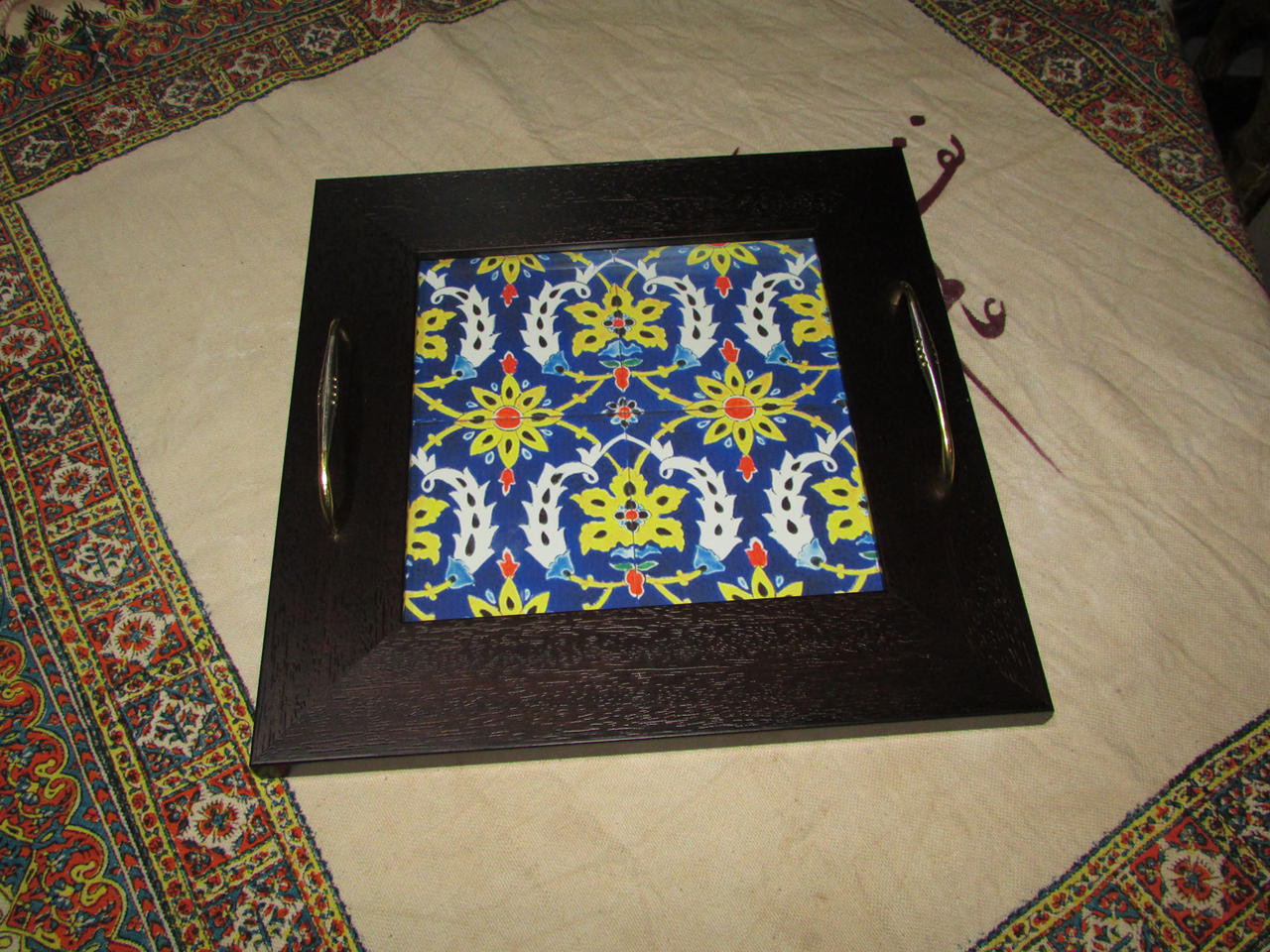 Handmade Blue Pattern Ceramic Tea Serving Tray - 28x28cm