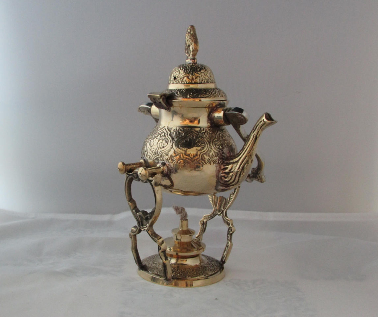 Vintage Handmade Floral Engraving Design Brass Teapot